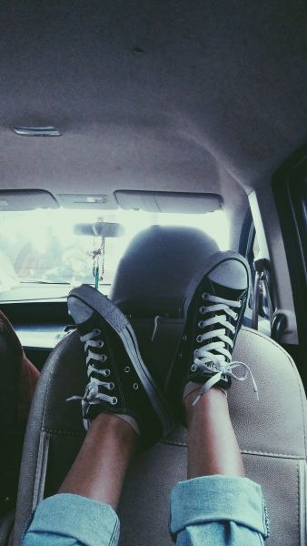 feet on car seat
